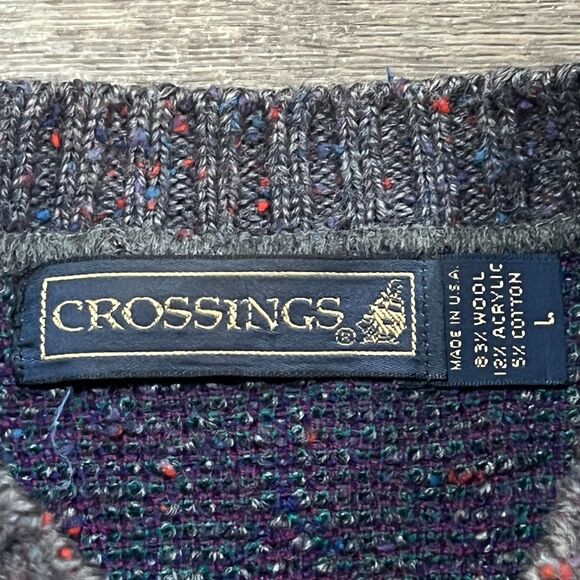 Vintage 80s Crossings Wool Knit Sweater Geometric Pattern USA Men’s M/L - Picture 4 of 7
